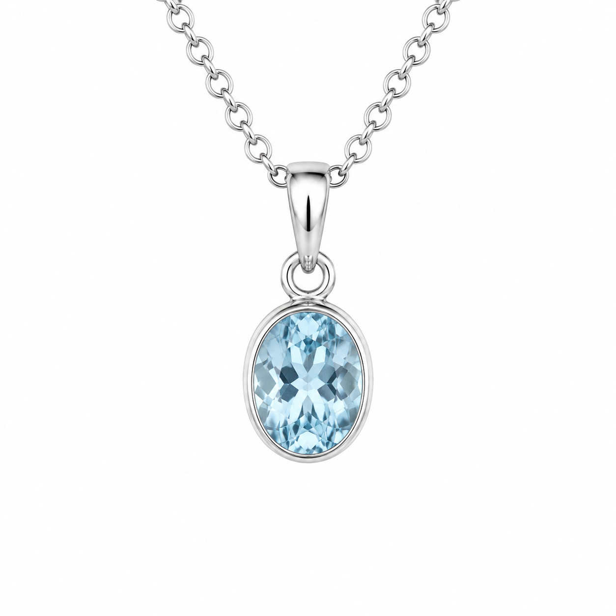 Gift Genuine Light Blue Aquamarine 925 Sterling Silver Oval Pendant 23mm