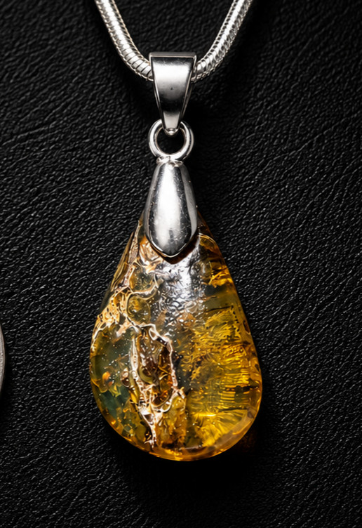 Artisan Polished Olive Green Amber 925 Sterling Silver Pendant 38mm