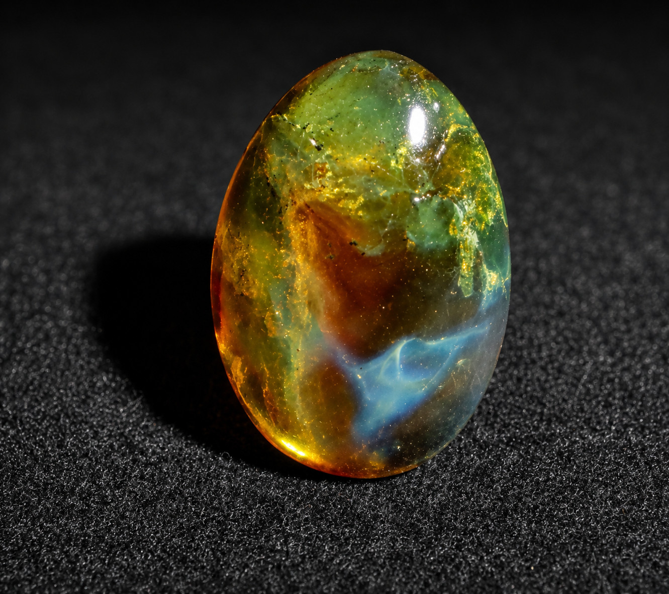 Finest Natural Dominican Translucent Orange Blue Amber Polished Stone 25mm