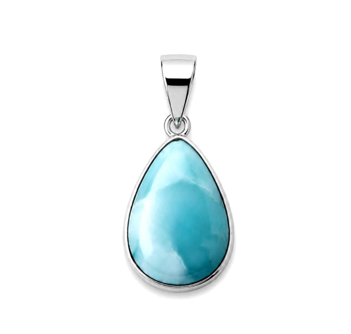 Studio Made Sky Blue Larimar 925 Sterling Silver Teardrop Pendant 30mm