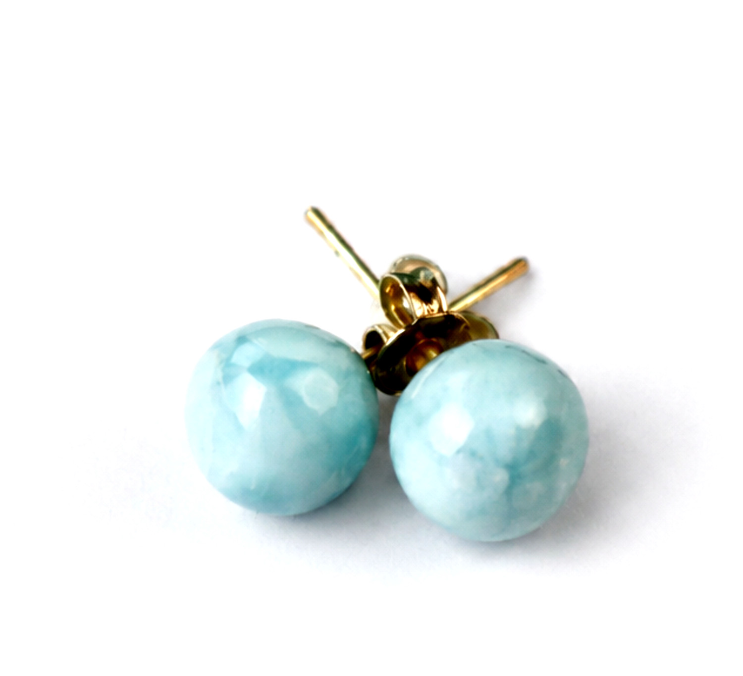 Genuine Dominican Blue Larimar Unique Round 925 Sterling Silver Earrings 9mm 2g