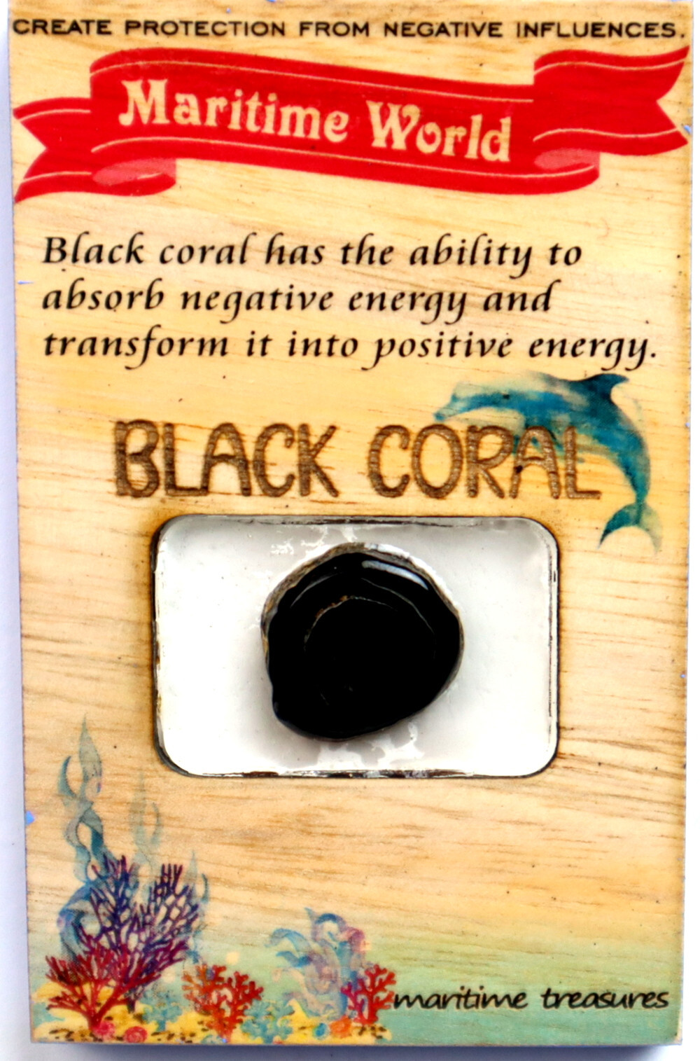 Handmade Refrigerator Magnet Real Black Coral Slice on a Ficus Wood 3x2inch