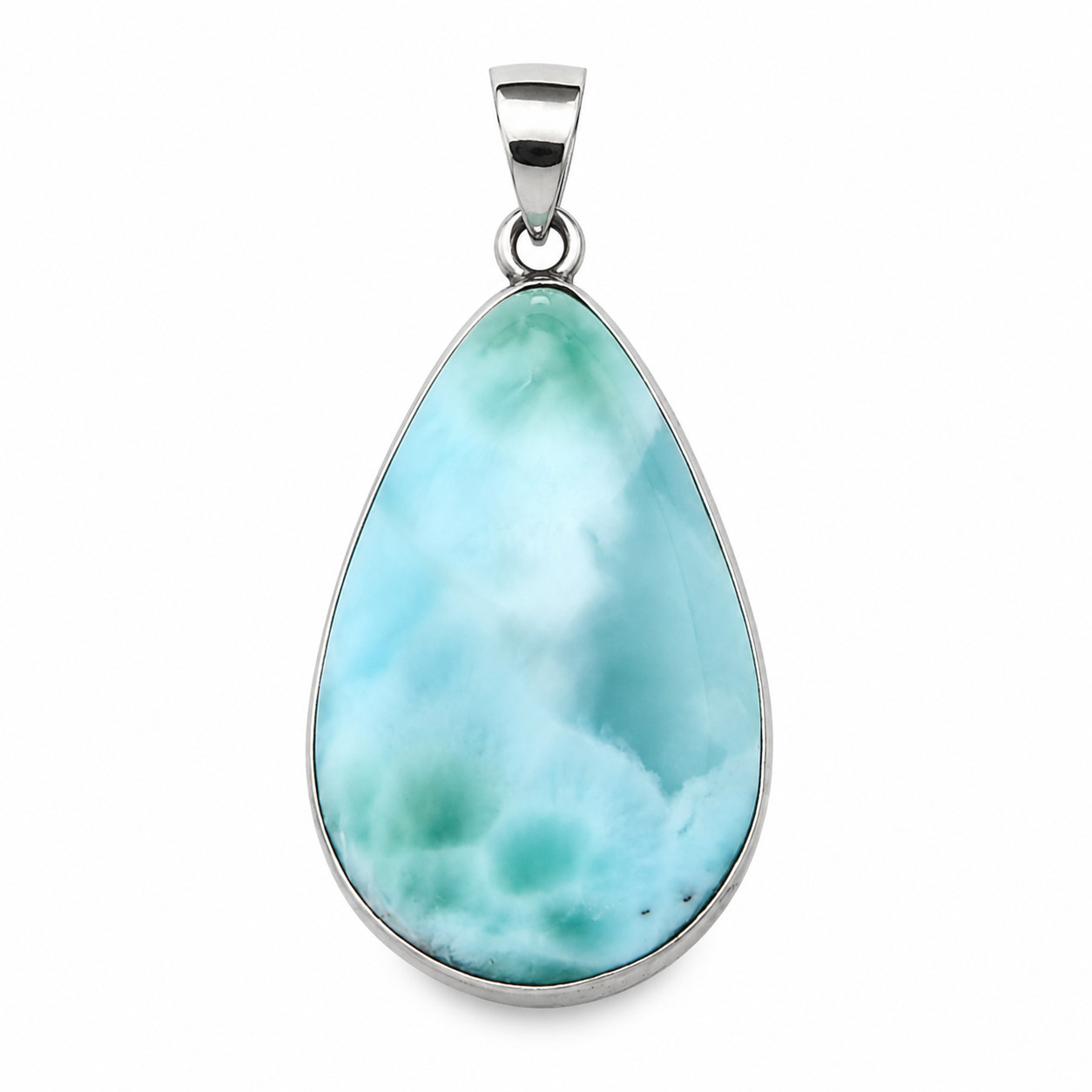 Outstanding Blue Larimar Sky 925 Sterling Silver Teardrop Pendant 36mm 7.2g