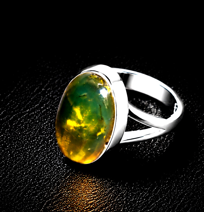 Gift Genuine Blue Green Amber 925 Sterling Silver Oval Ring US#7.75 free resize