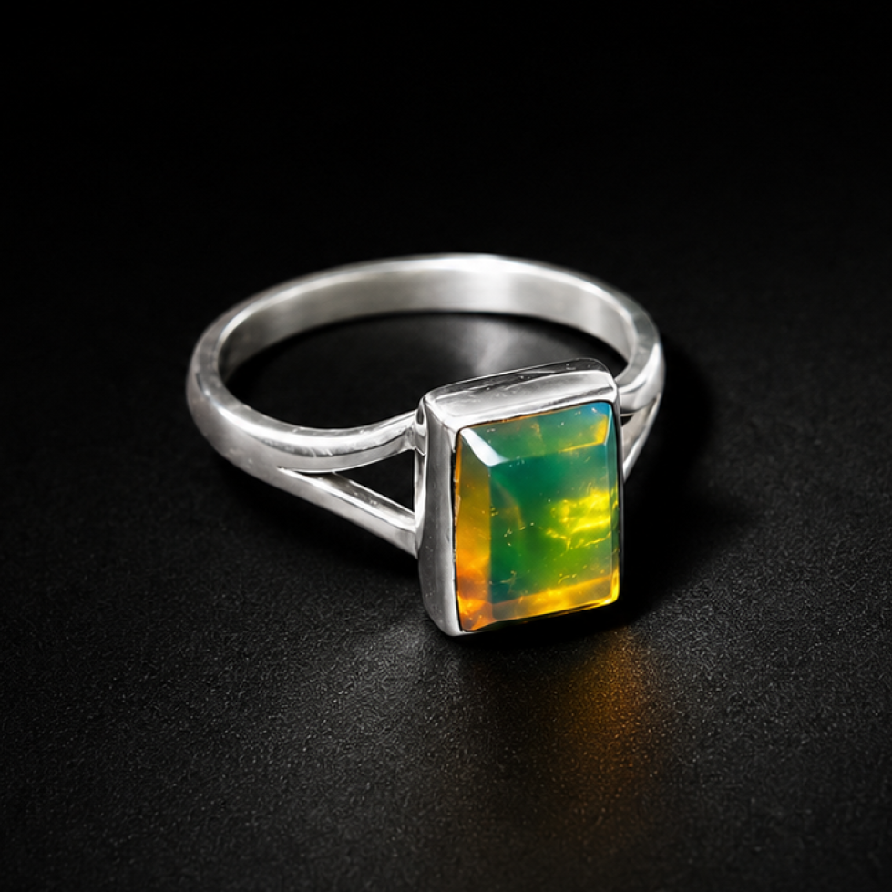 Artisan Made Clear Orange Green Dominican Amber 925 Sterling Silver Ring #6.5