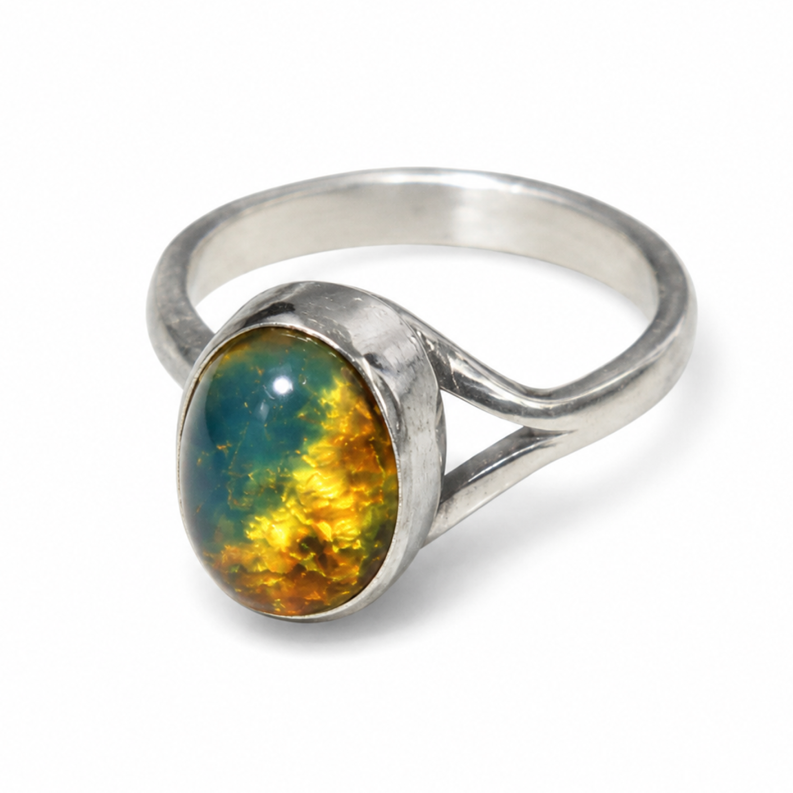 Carefully Handmade Clear Light Blue Dominican Amber 925 Sterling Silver Ring #5.5