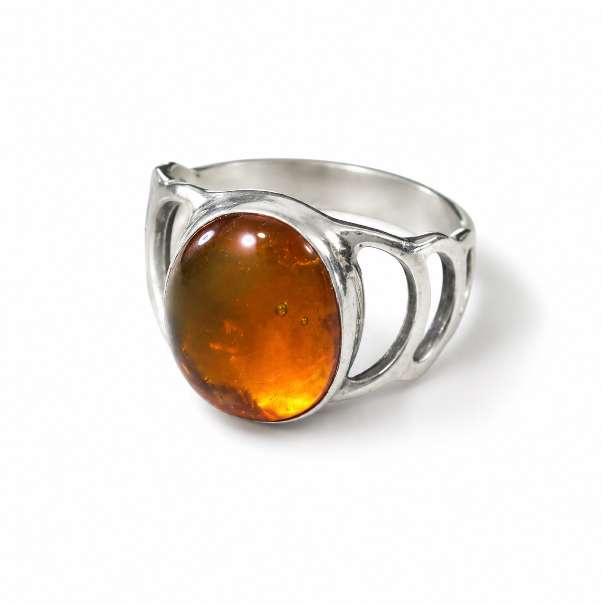 Gift Ready Clear Orange Dominican Amber 925 Sterling Silver Ring #8.25