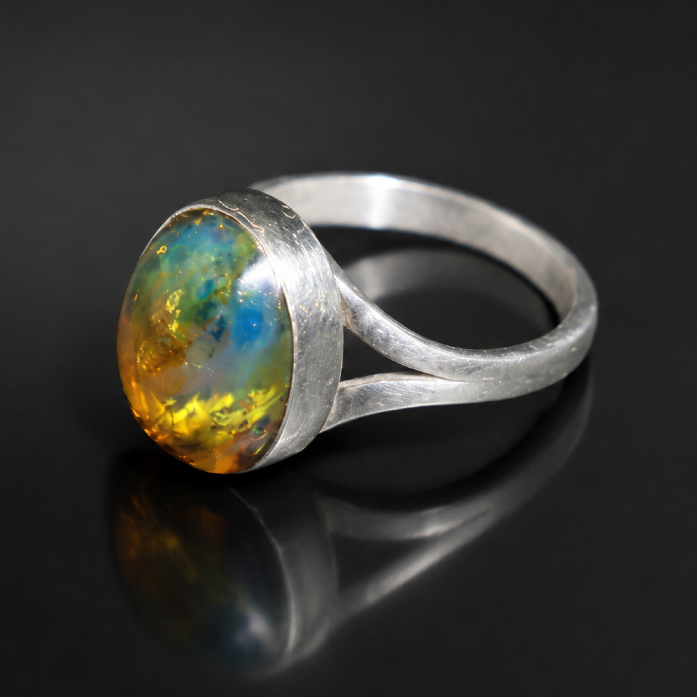 Artisan Clear Orange Blue Dominican Amber 925 Sterling Silver Ring #6.25
