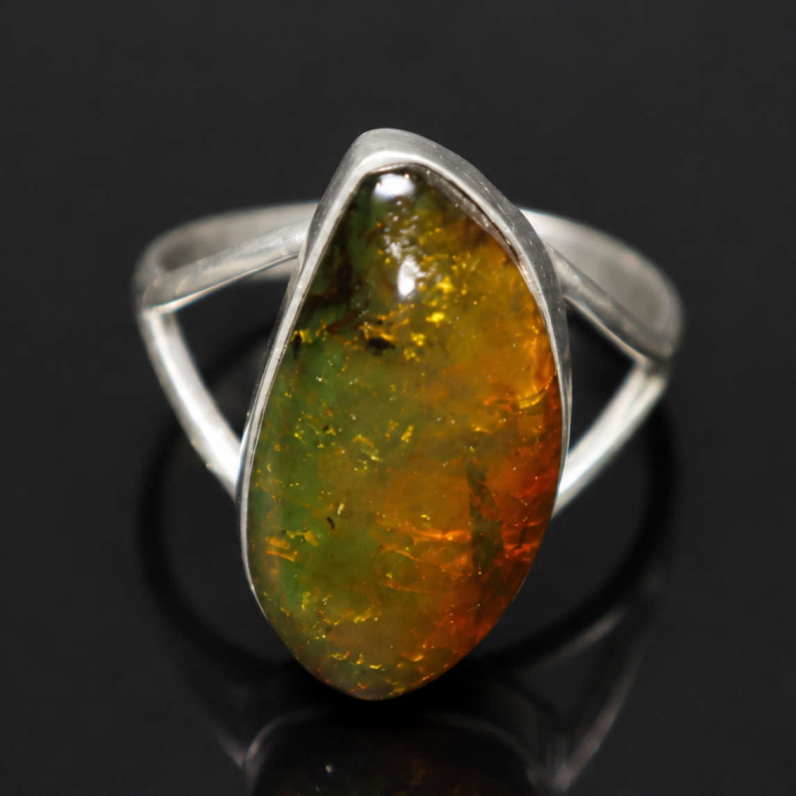 Artisan Clear Orange Green Dominican Amber 925 Sterling Silver Ring #5.75