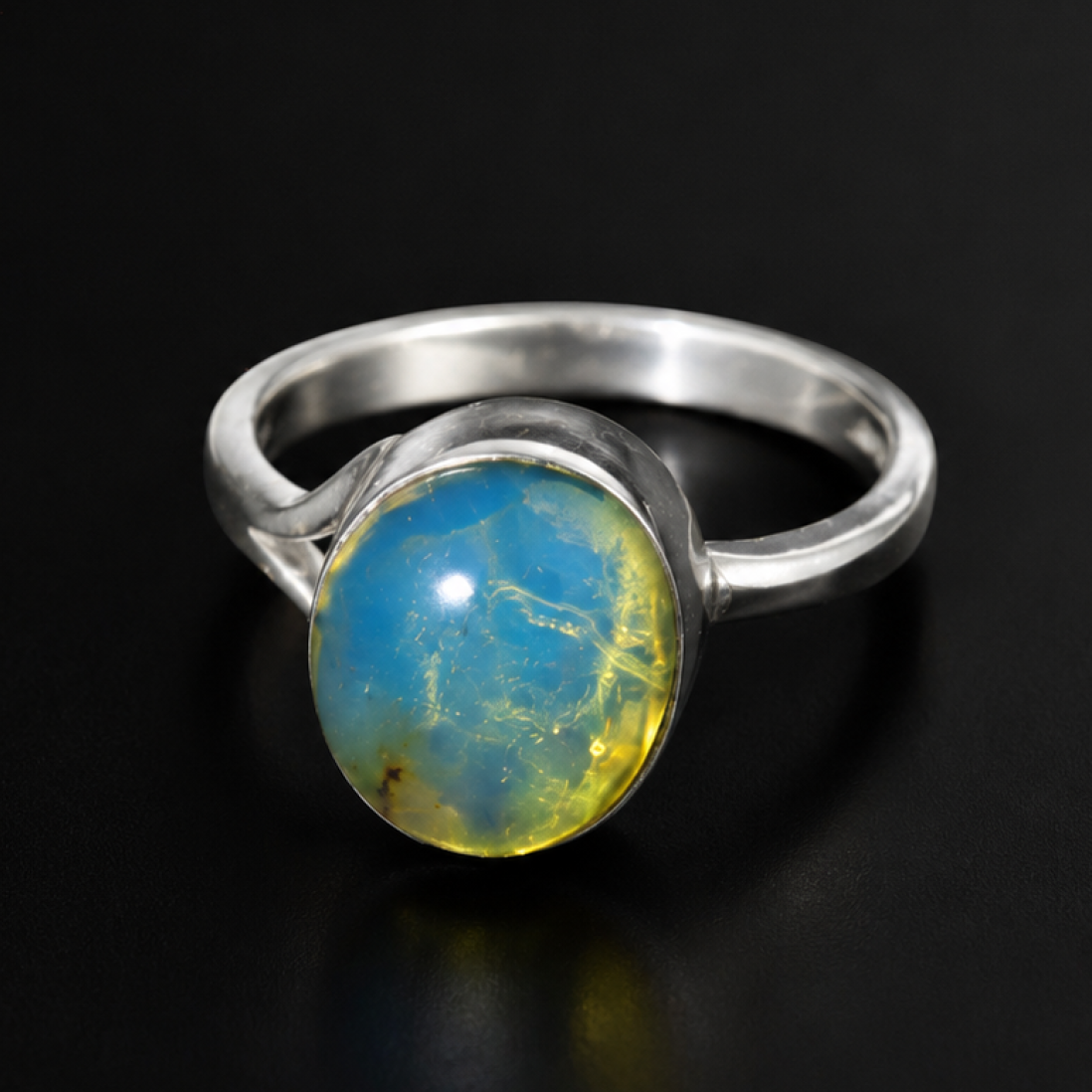 Artisan Jewelry Clear Royal Blue Dominican Amber 925 Sterling Silver Ring #6