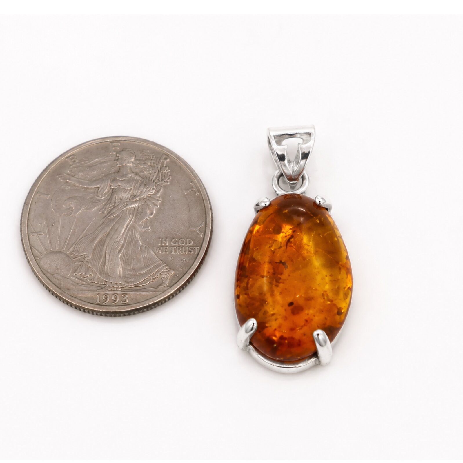 Pure Natural Clear Slender Mosquito Dominican Amber 925 Sterling Silver Fossils Pendant 33mm – photo 5