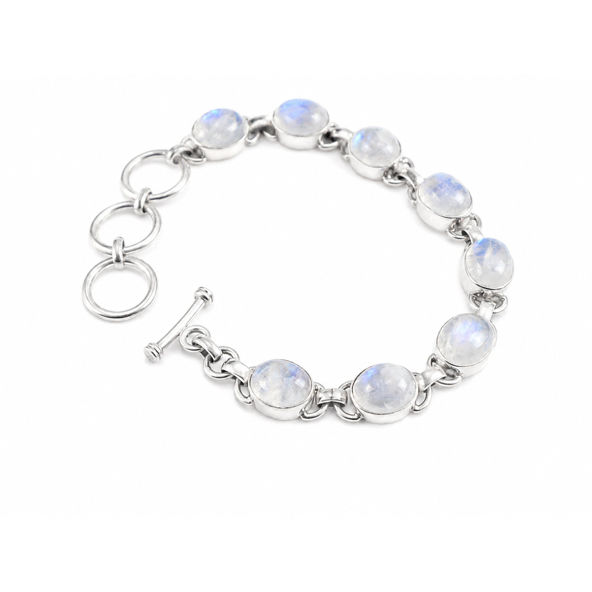 Clear purple fire white Moonstone oval 925 Sterling Silver Bracelet 165 mm – photo 5