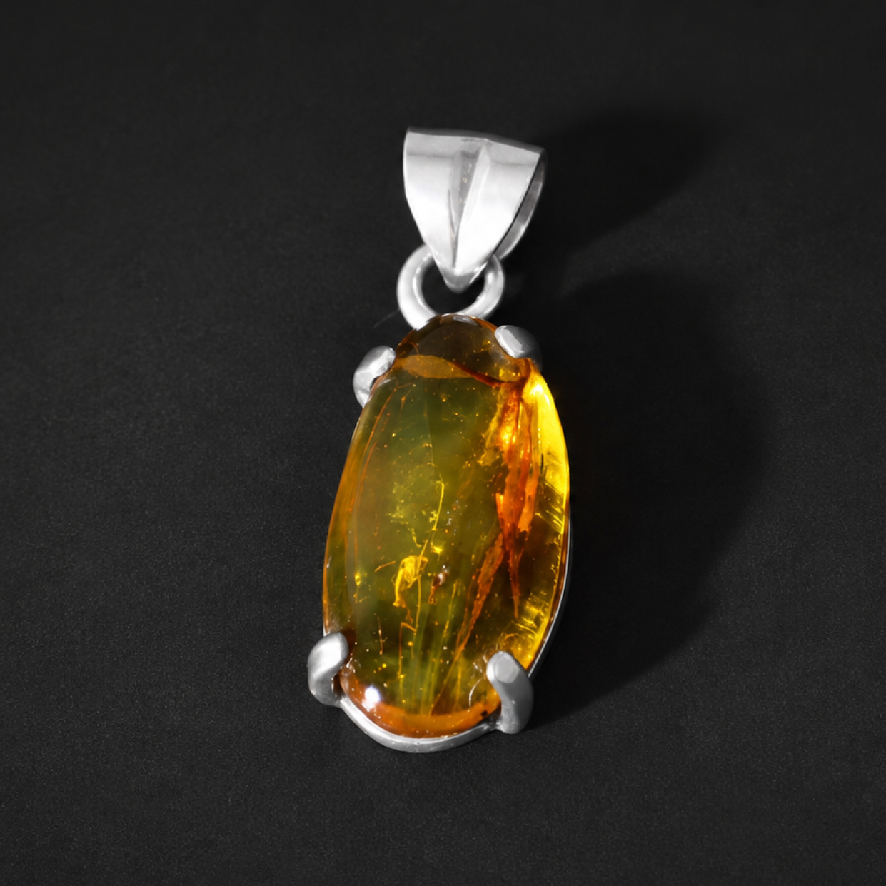 Clear deep blue Natural Dominican Amber teardrop 925 Sterling Pendant 30 mm