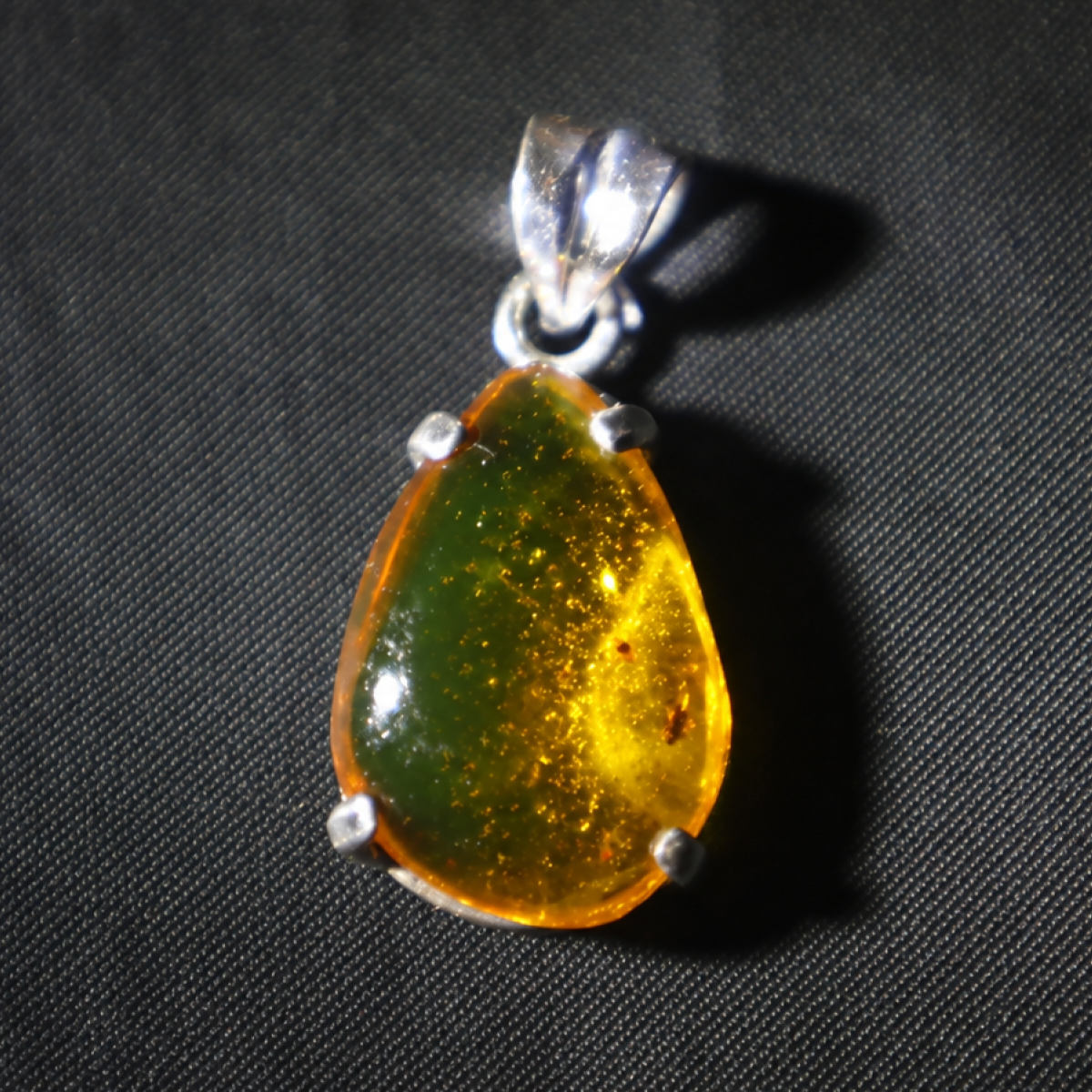 Clear yellow green Natural Dominican Amber teardrop 925 Sterling Pendant 34 mm