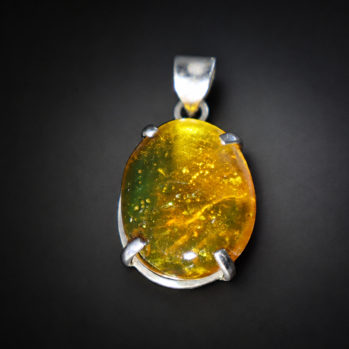 small mayfly Inclusion Clear light yellow Natural Dominican Amber Pendant 35 mm