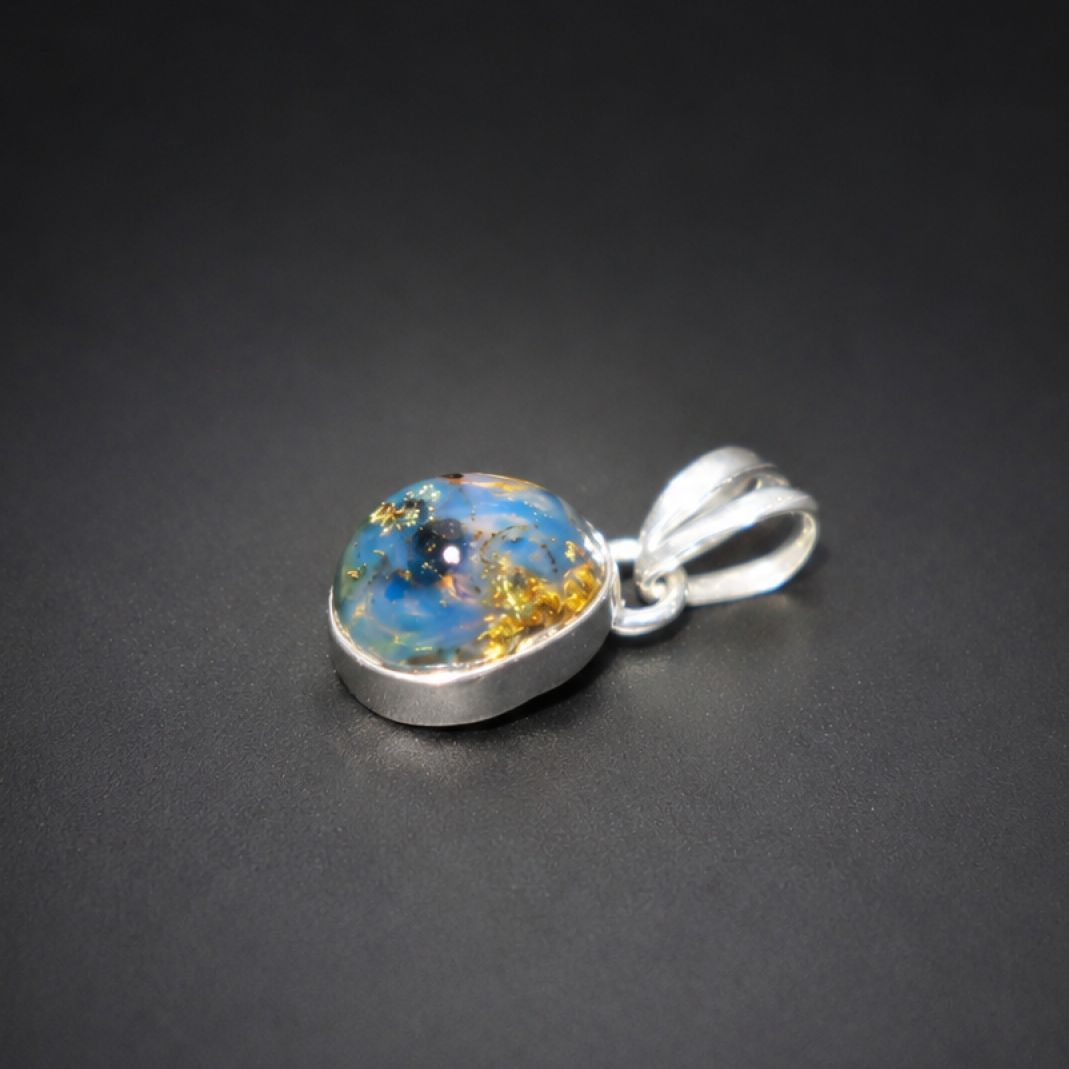 Translucent deep blue Natural Dominican Amber smallest 925 Pendant 20 mm