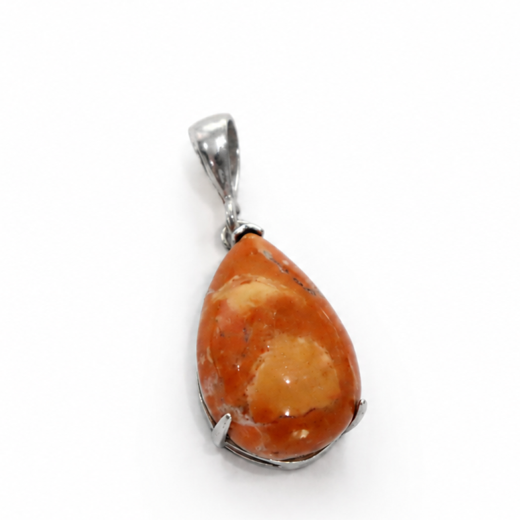 Opaque orange red jeasper teardrop 925 Sterling Silver Pendant 34 mm