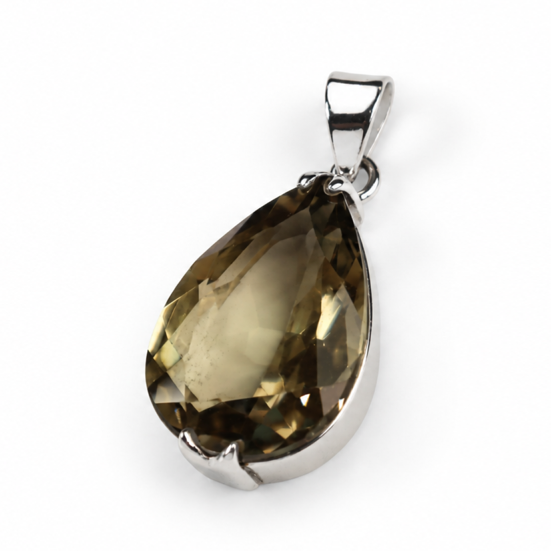 Clear green Natural smokey quartz teardrop 925 Sterling Silver Pendant 39 mm