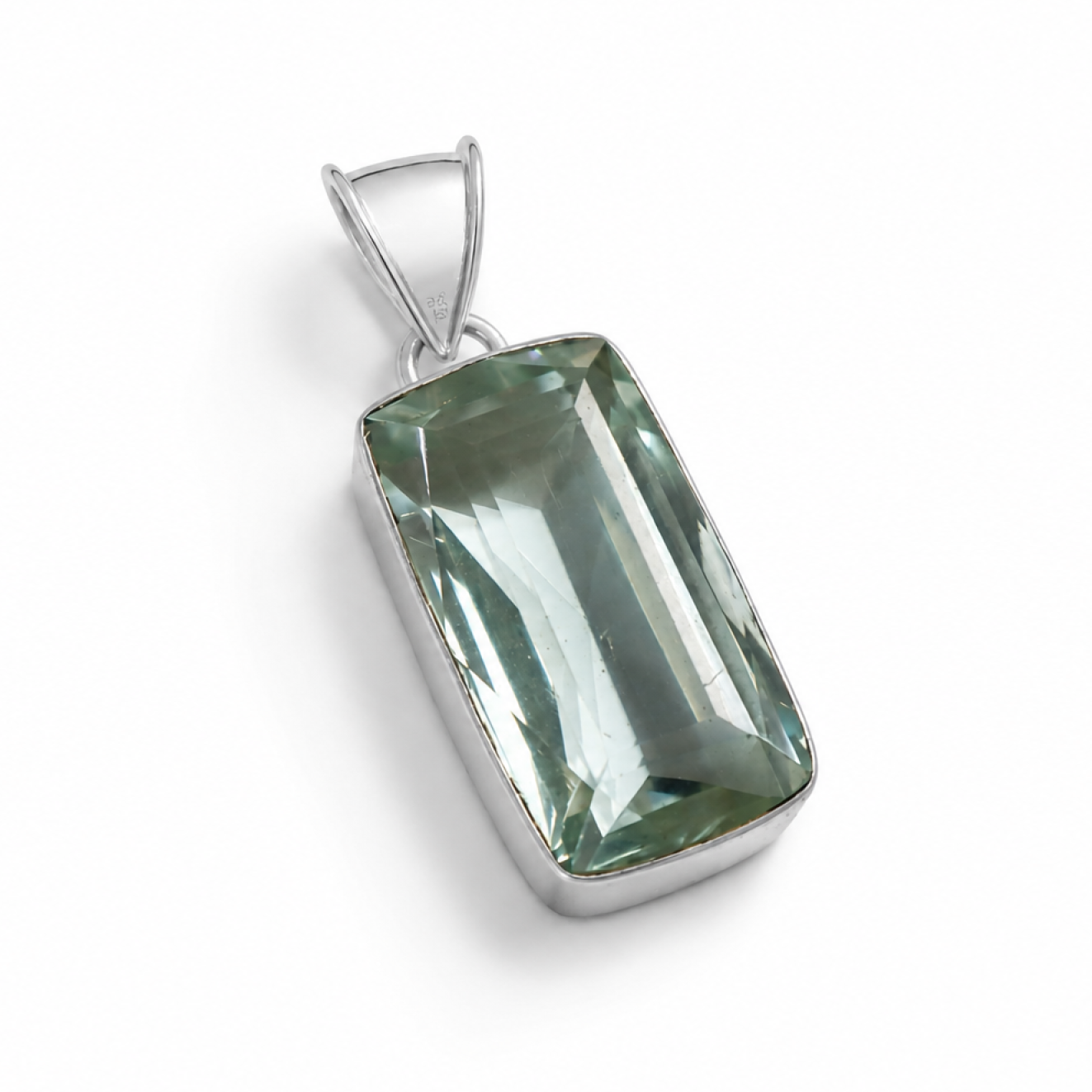 Green Natural Amethyst rectangular octagon cut 925 Sterling Silver Pendant 45 mm
