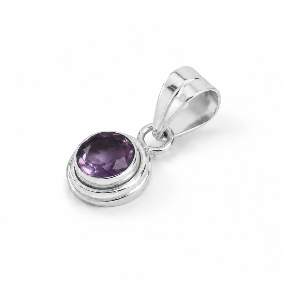 purple Natural amethyst round 925 Sterling Silver Pendant 29 mm
