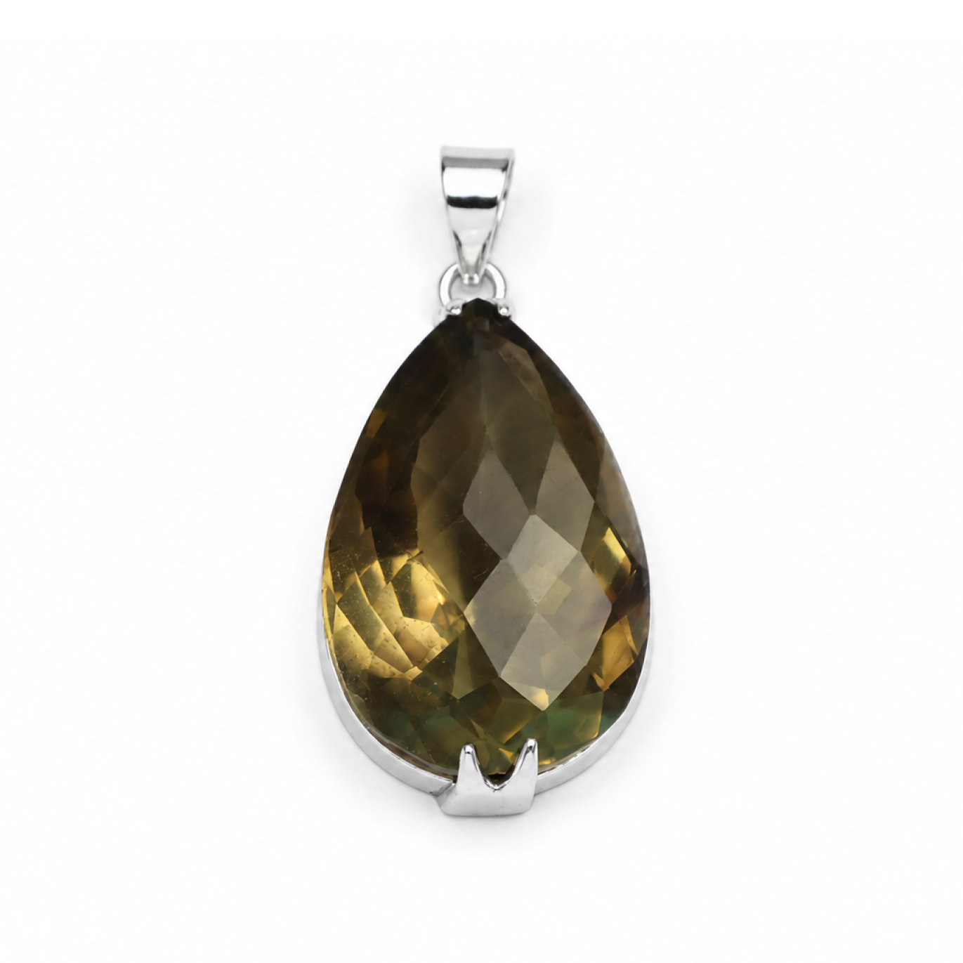 Brown Natural Smokey Quartz teardrop 925 Sterling Silver Pendant 44 mm