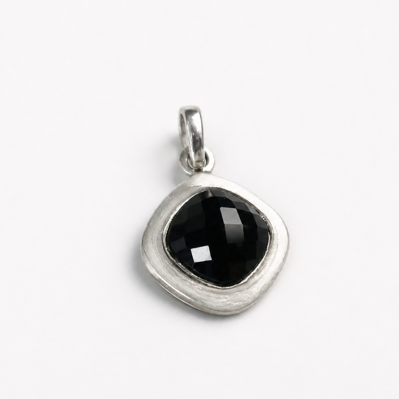 Black Onyx cushion 925 Sterling Silver Pendant 29 mm