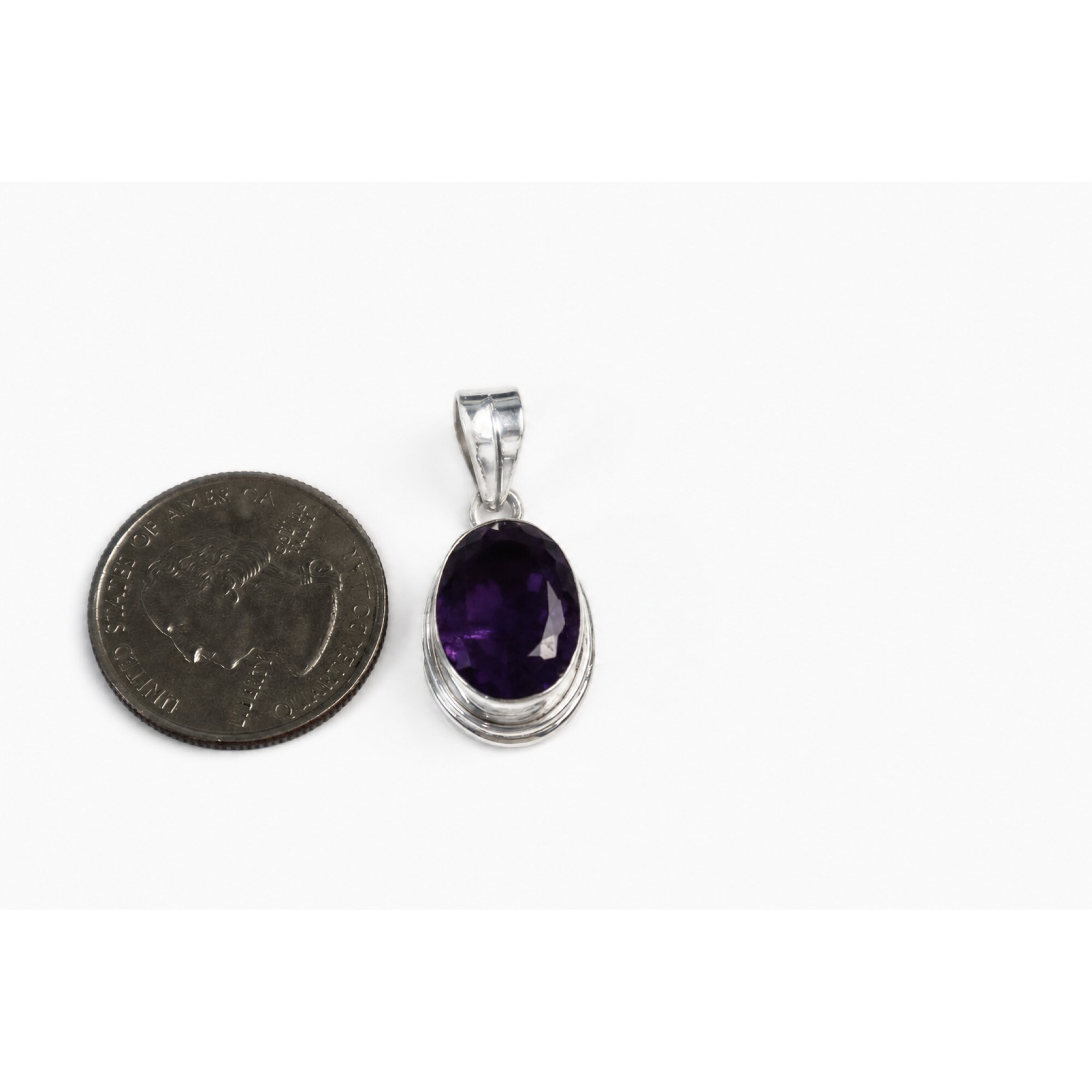 Clear purple Natural amethyst oval 925 Sterling Silver Pendant 31 mm – photo 8