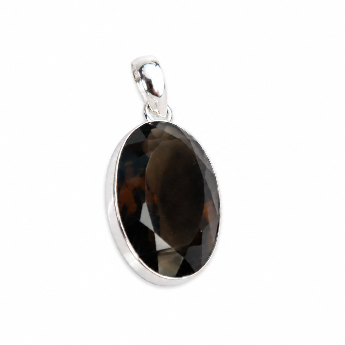 Clear purple Natural smokey quartz oval 925 Sterling Silver Pendant 43 mm