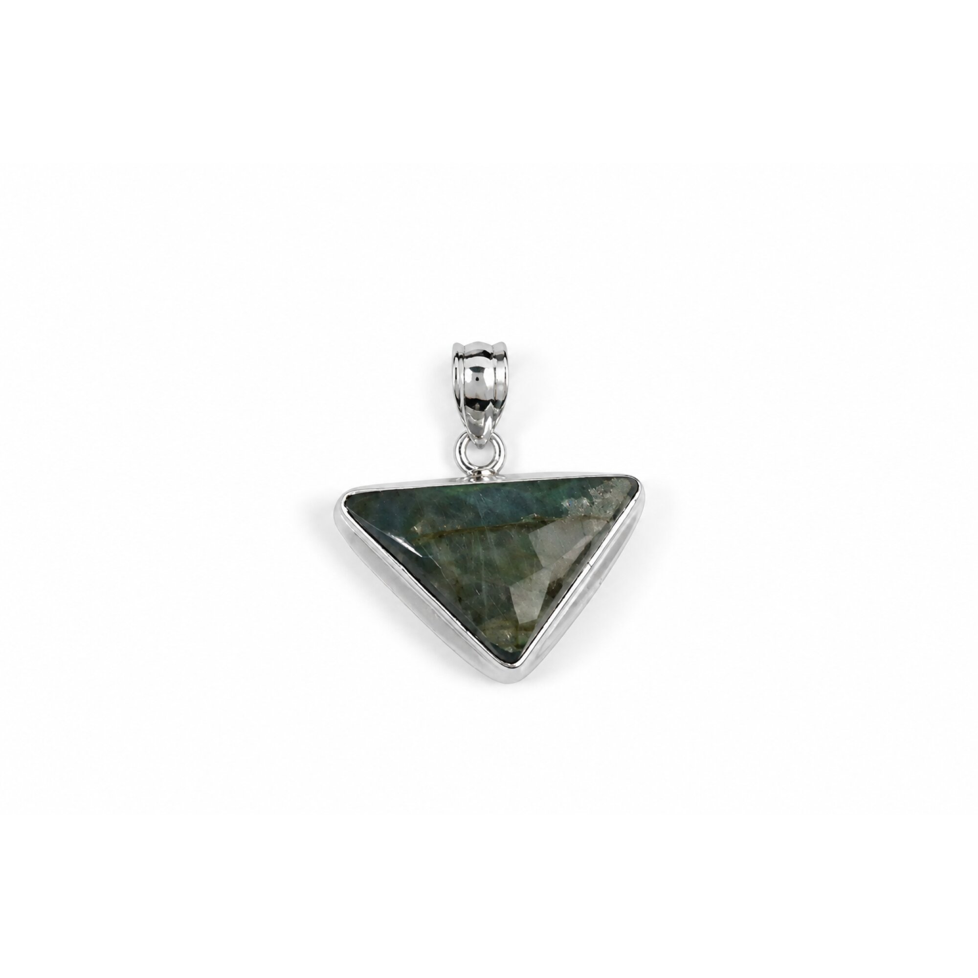 Clear green violet Labradorite triangle 925 Sterling Silver Pendant 38 mm – photo 3