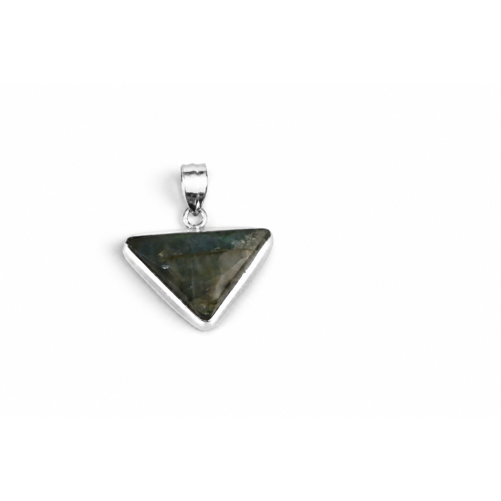 Clear green violet Labradorite triangle 925 Sterling Silver Pendant 38 mm – photo 8