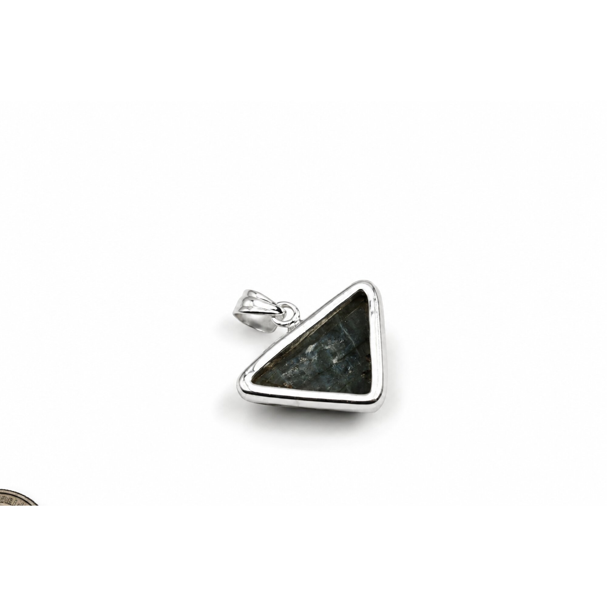 Clear green violet Labradorite triangle 925 Sterling Silver Pendant 38 mm – photo 9