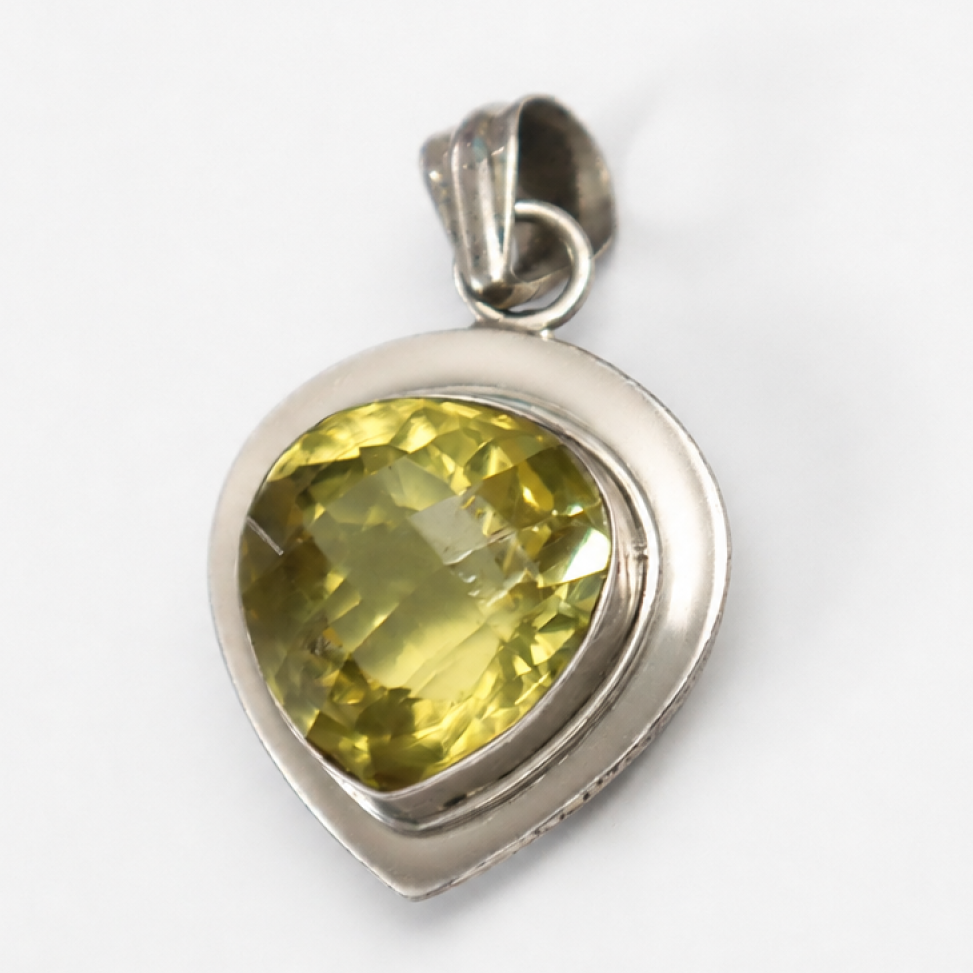 Clear yellow Natural citrine heart 925 Sterling Silver Pendant 41 mm