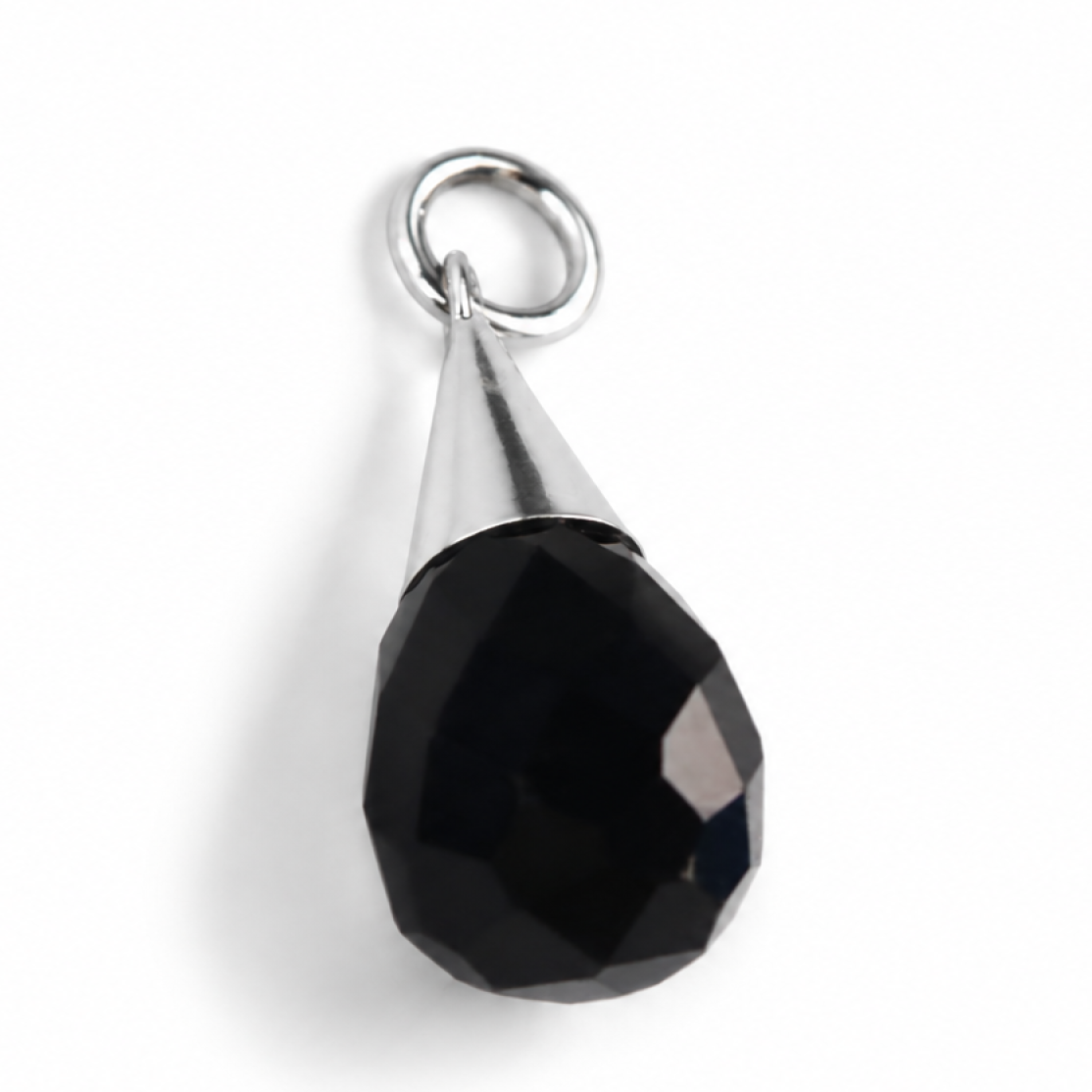 Clear black onyx pear 925 Sterling Silver Pendant 43 mm