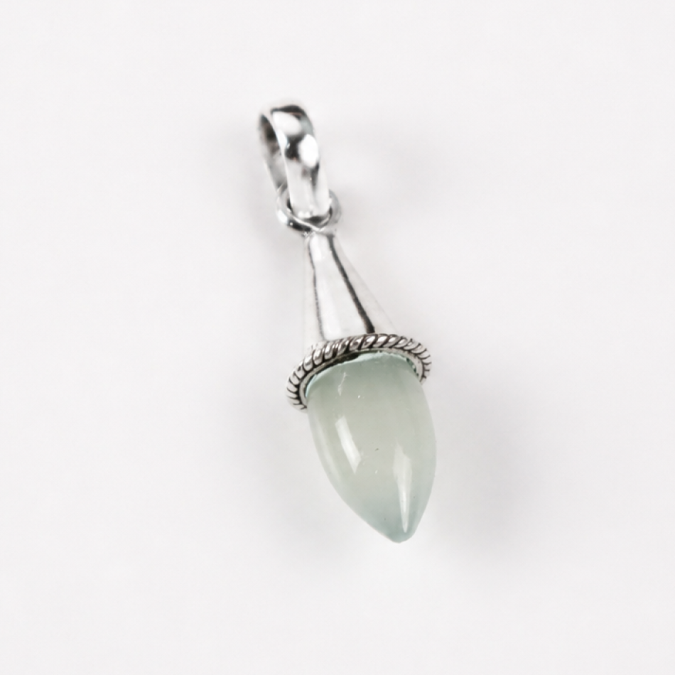 Clear light blue green Natural Aquamarine teardrop 925 Sterling Pendant 40 mm