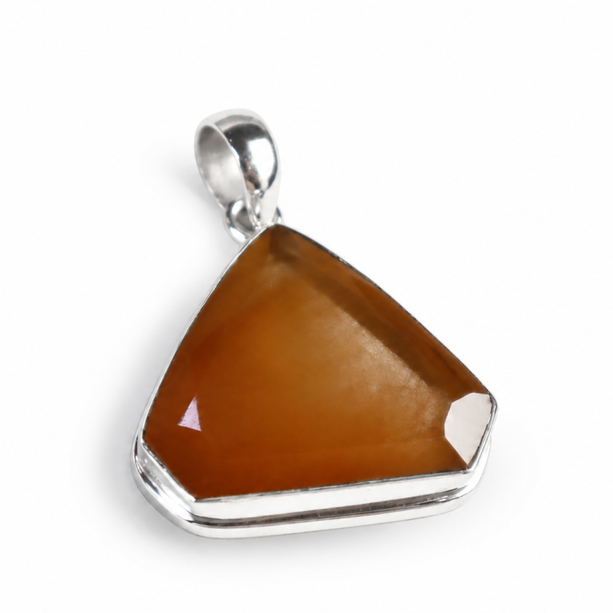 Clear orange red Carnelian Freeform Trapezoid 925 Sterling Silver Pendant 45 mm