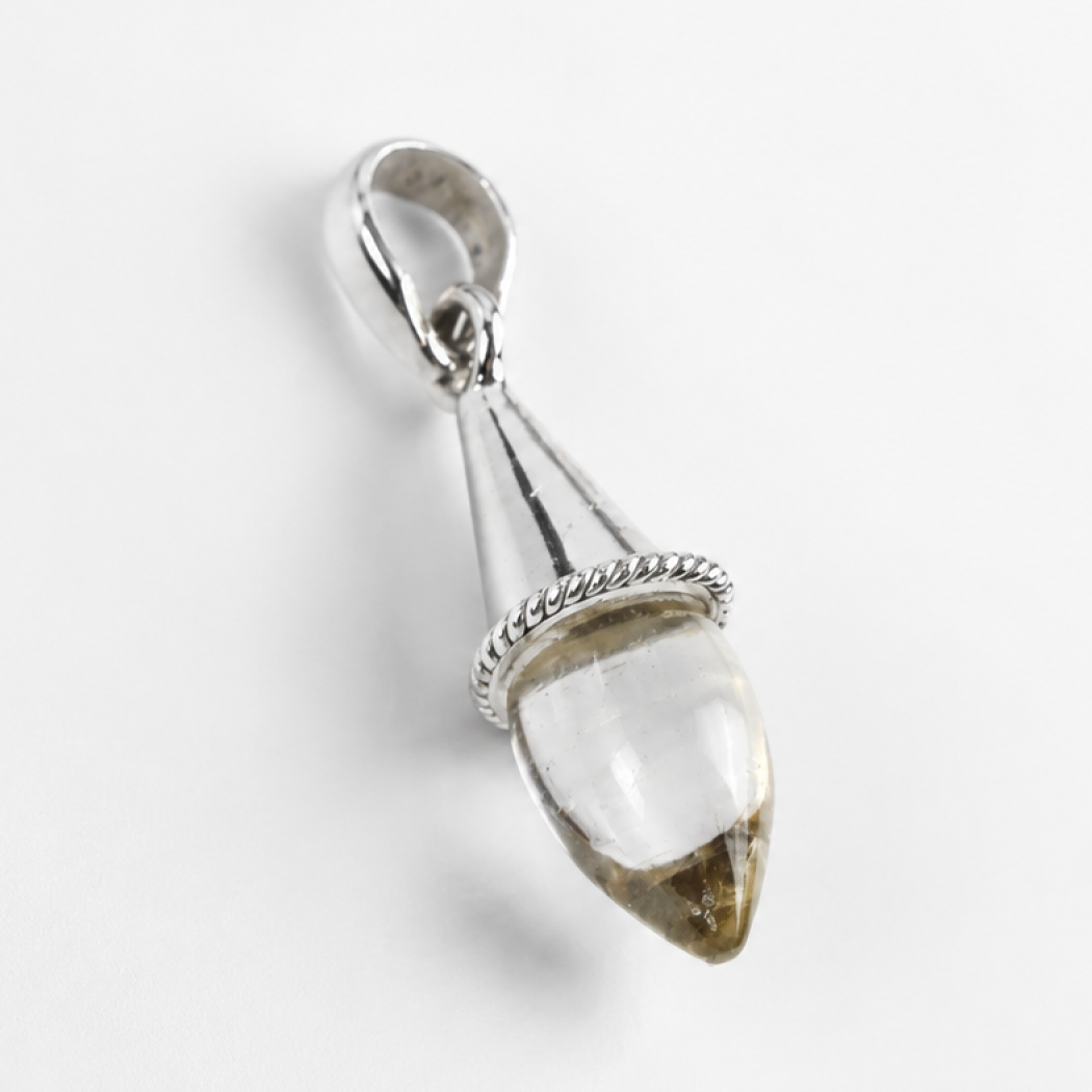 clear Rock Crystal teardrop 925 Sterling Silver Pendant 40 mm