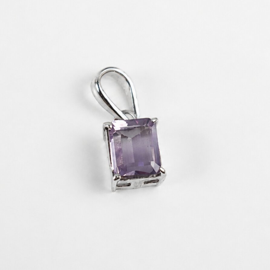 Clear light purple Natural amethyst rectangle 925 Sterling Silver Pendant 23 mm – photo 2