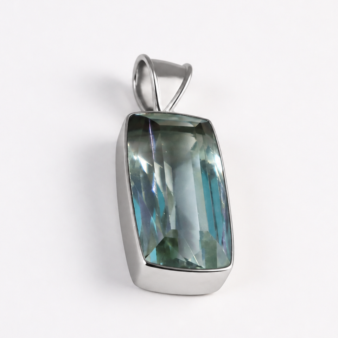 Clear green Natural amethyst rectangle 925 Sterling Silver Pendant 46 mm