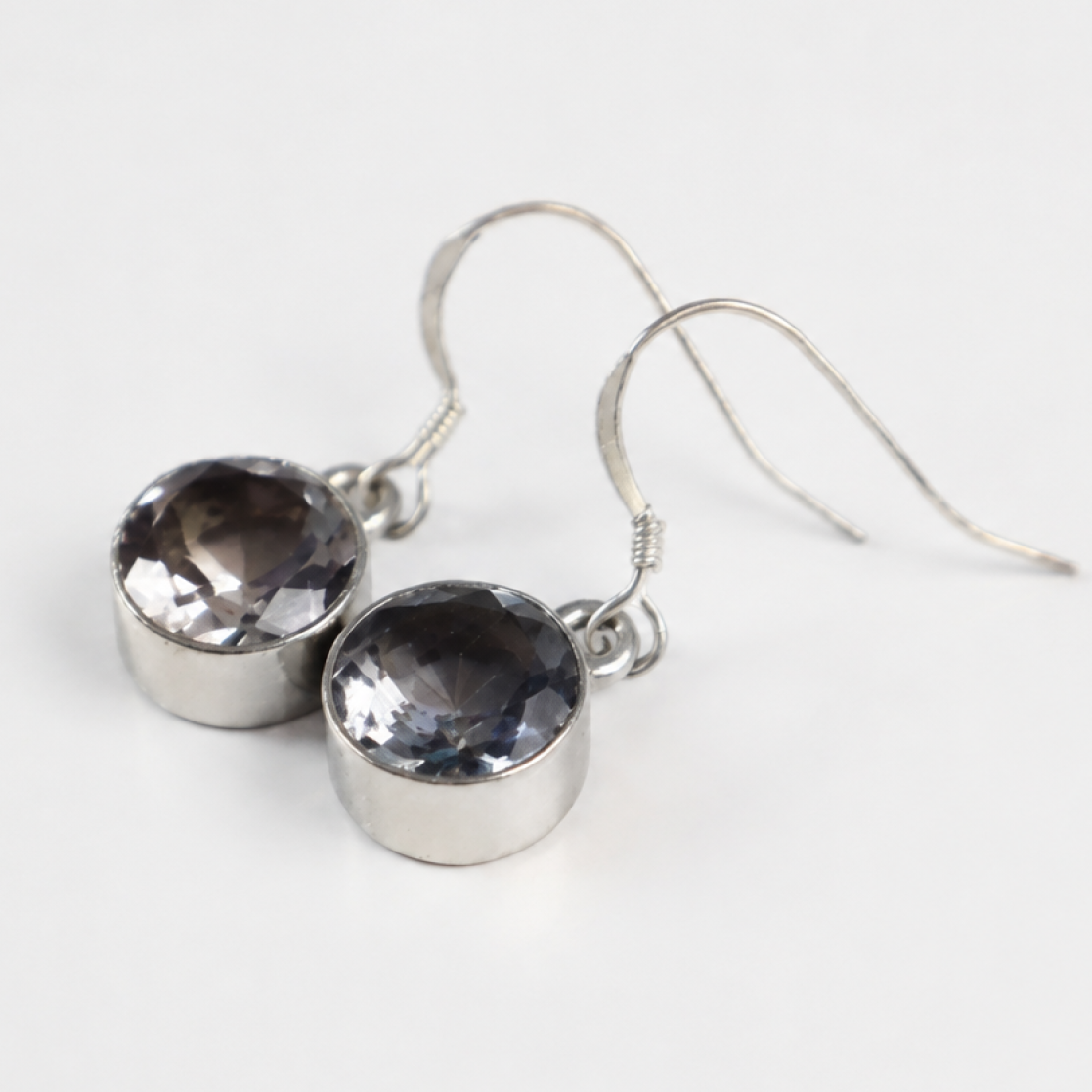 Clear blue Natural aquamarine round faceted 925 Sterling Silver Earrings 30 mm