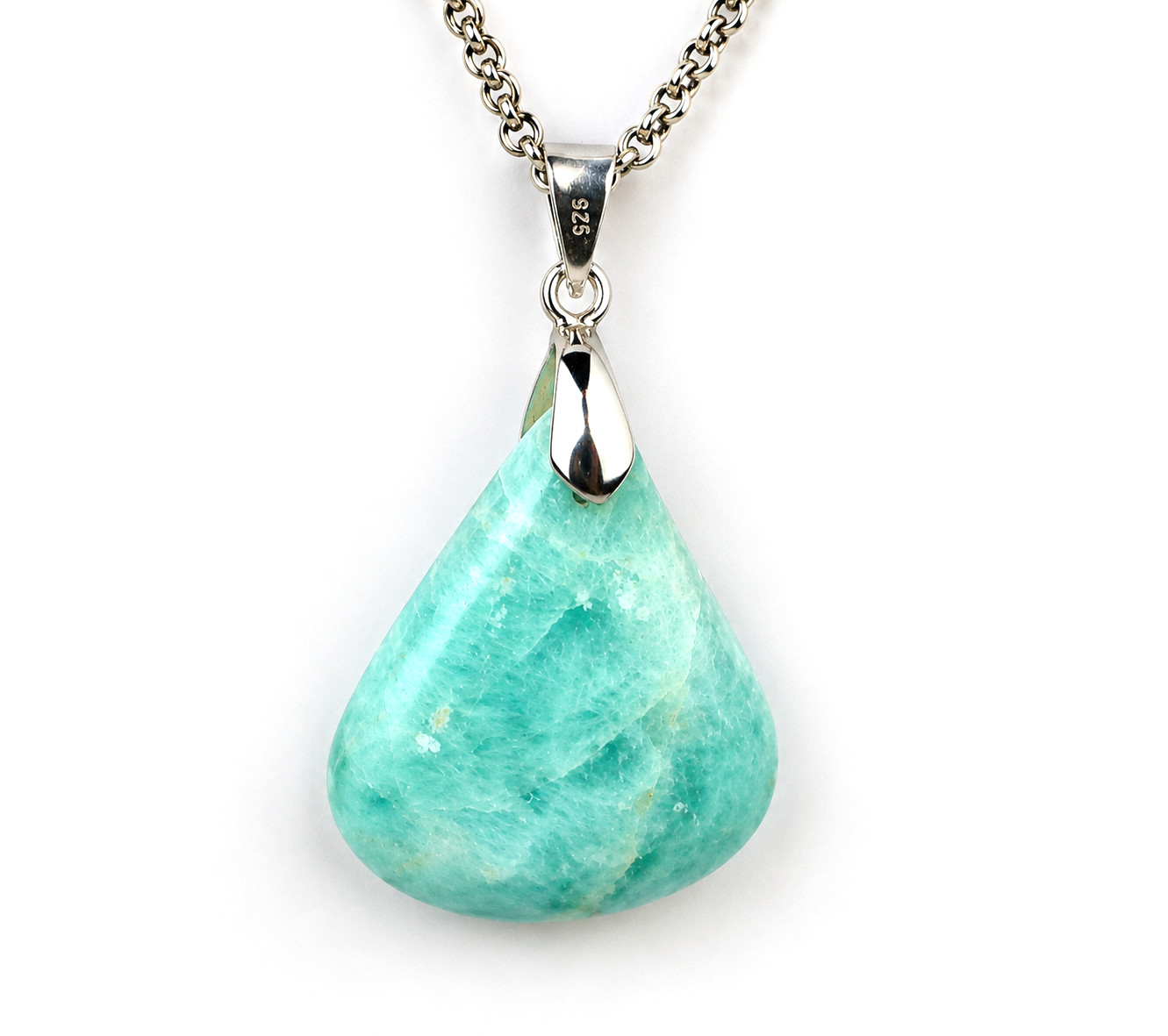 Beautiful Natural Ocean Blue Larimar .925 Sterling Silver Pendant 42mm