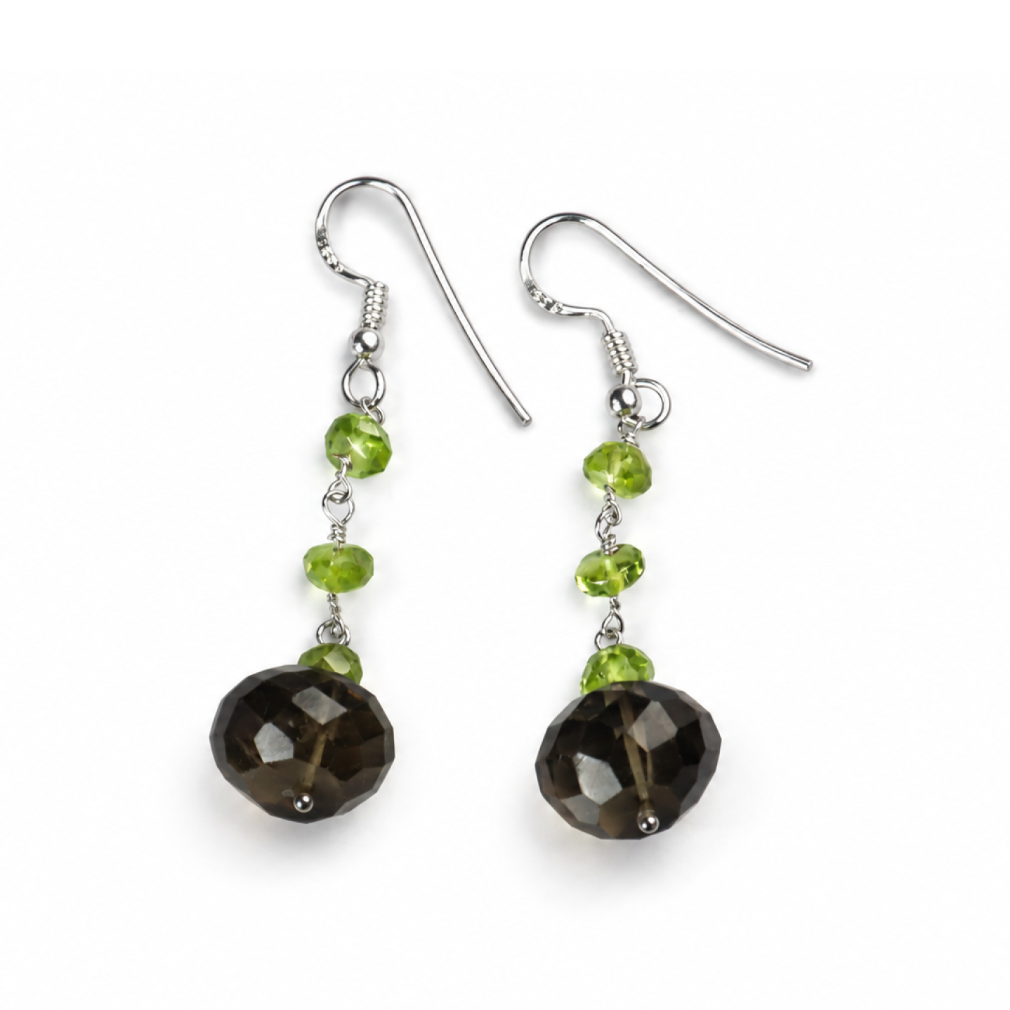 brown Natural Smoky Quartz faceted round 925 Sterling Silver Earrings 54 mm