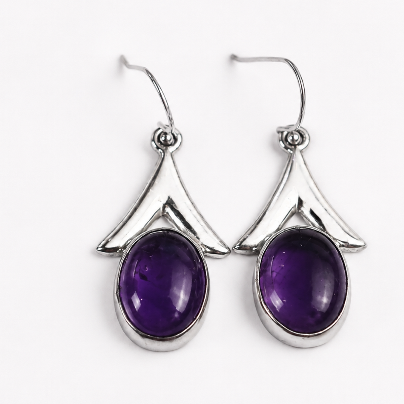 Clear purple Natural amethyst oval 925 Sterling Silver Earrings 44 mm