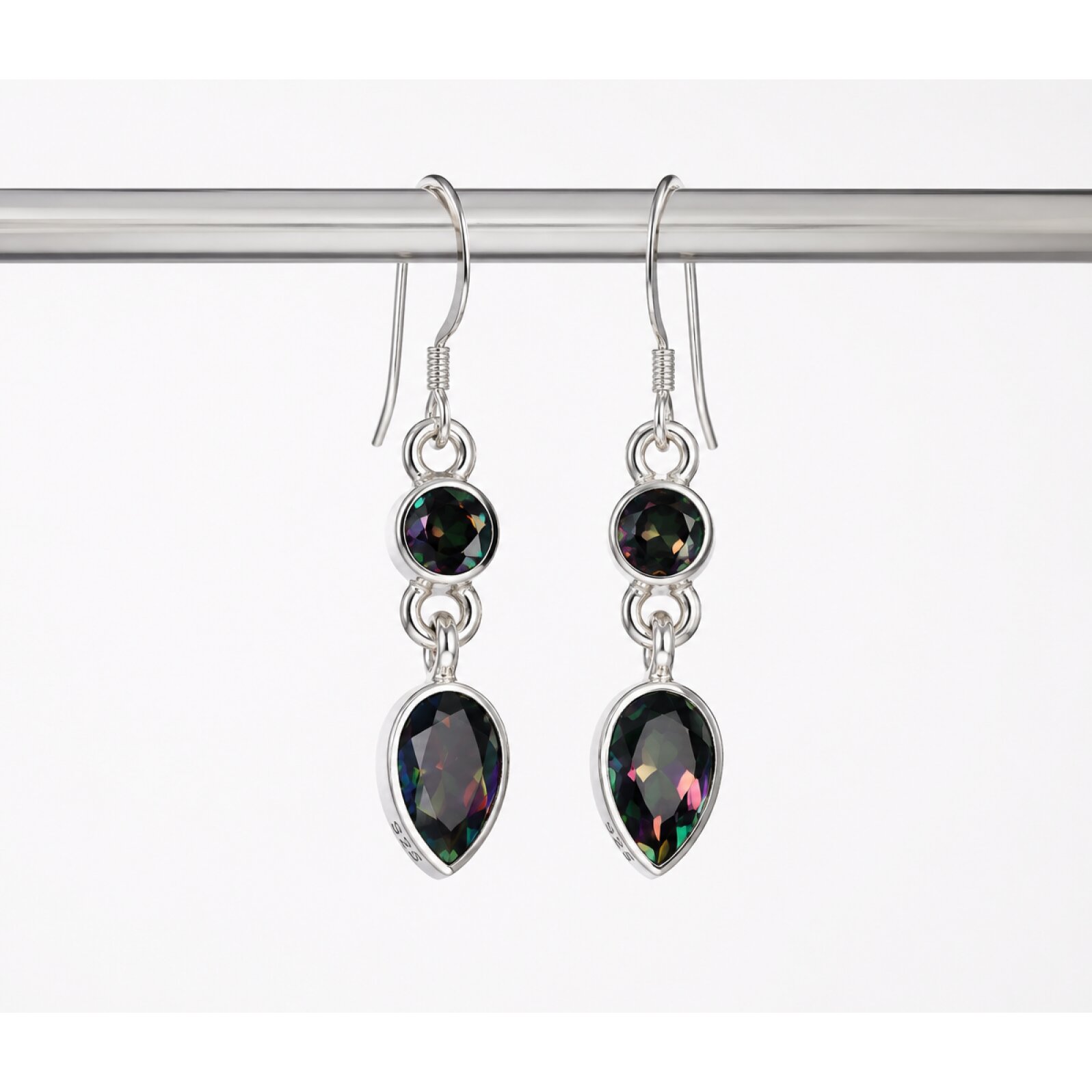Clear VIOLET Mystic Topaz round / teardrop 925 Sterling Silver Earrings 39 mm