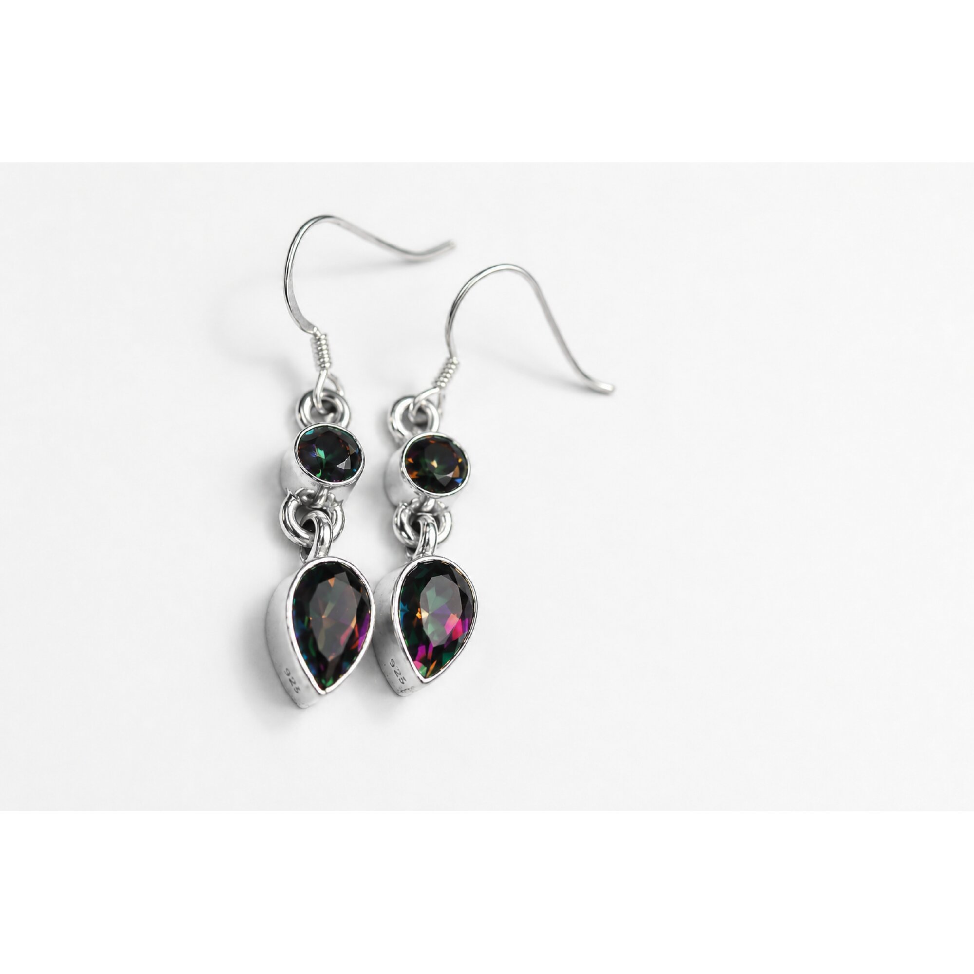 Clear VIOLET Mystic Topaz round / teardrop 925 Sterling Silver Earrings 39 mm – photo 5