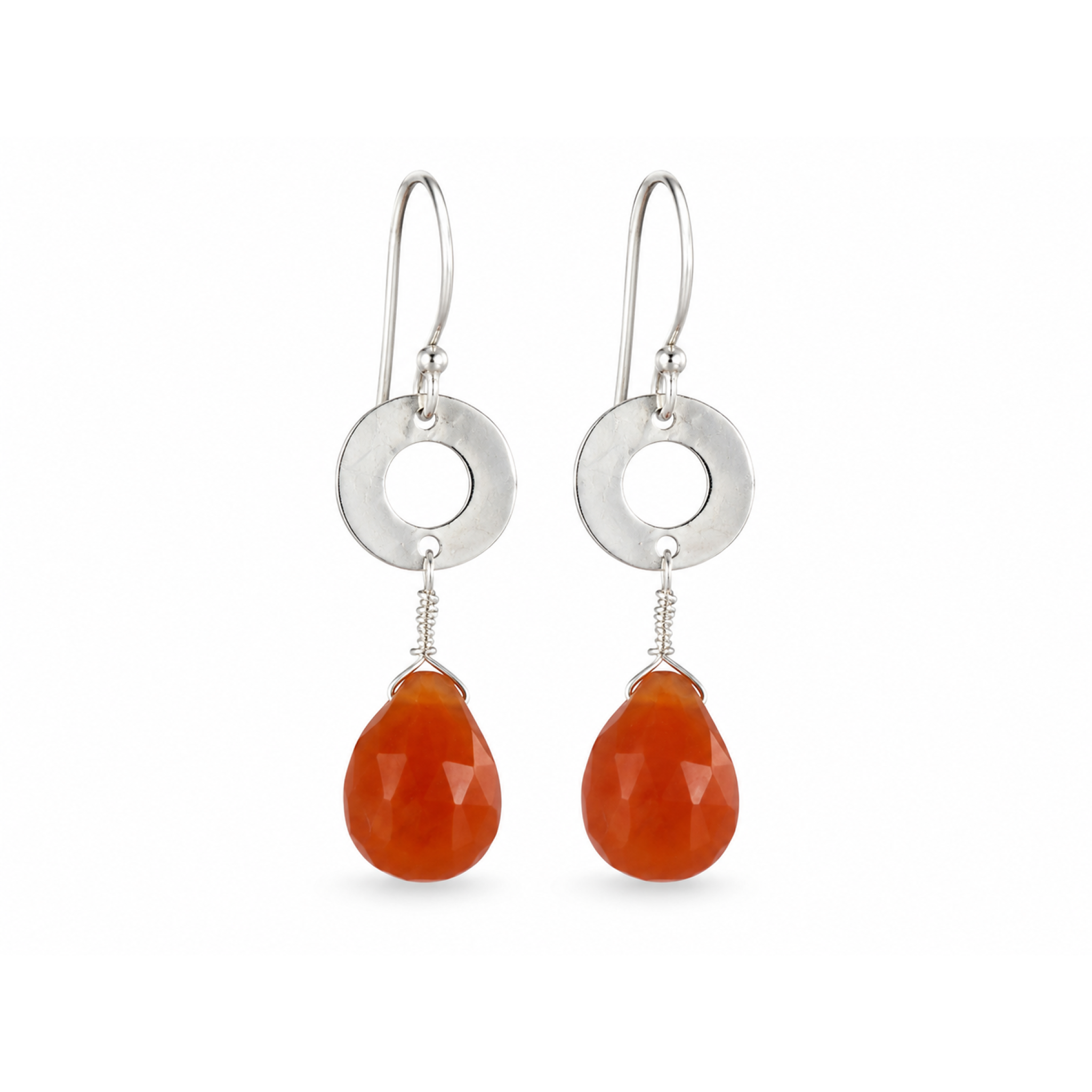 Clear orange Almandine Garnet faceted teardrop 925 Sterling Earrings 43 mm