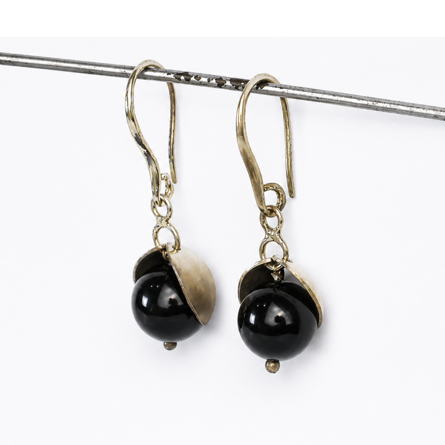 black onyx sphere 925 Sterling Silver Earrings 36 mm