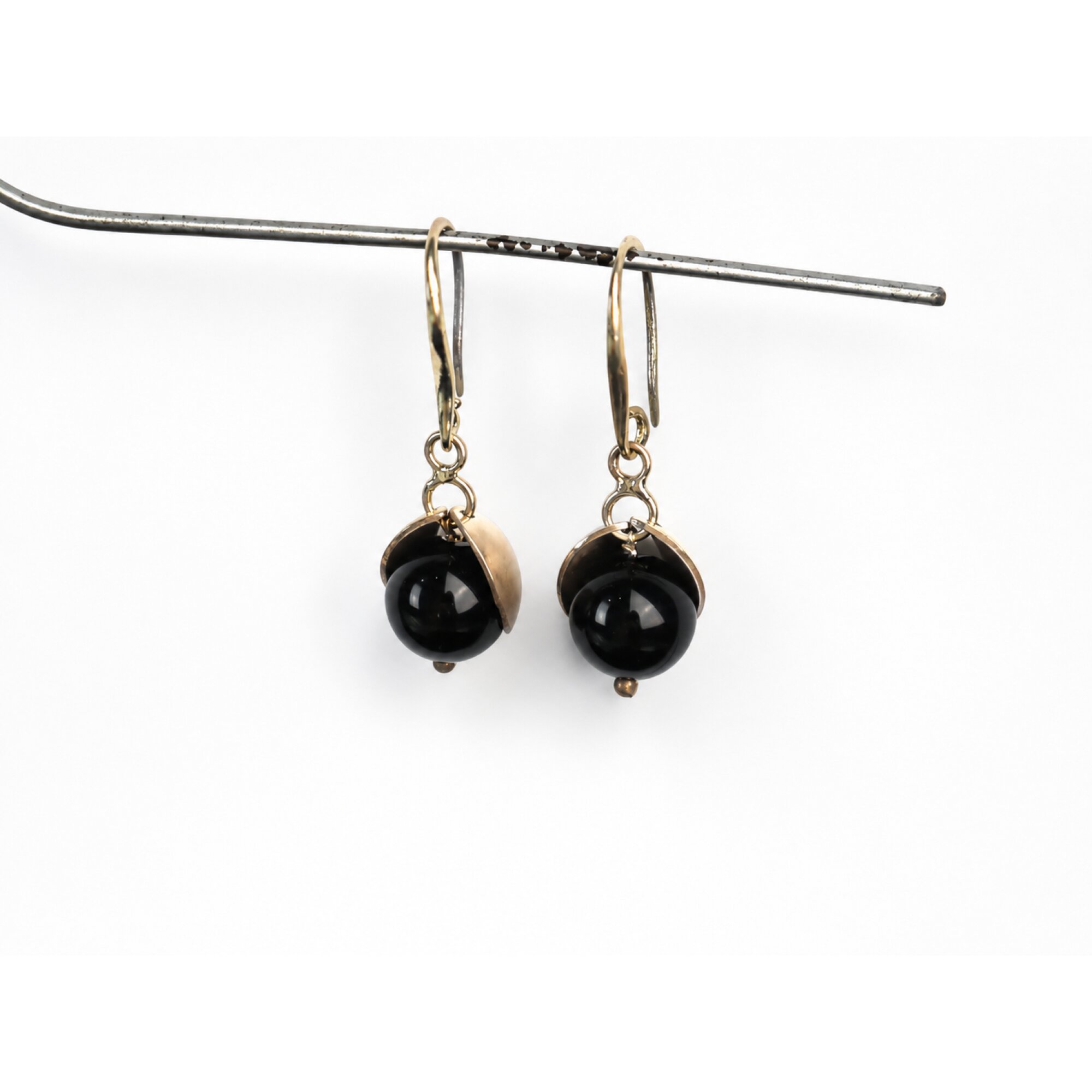 black onyx sphere 925 Sterling Silver Earrings 36 mm – photo 3
