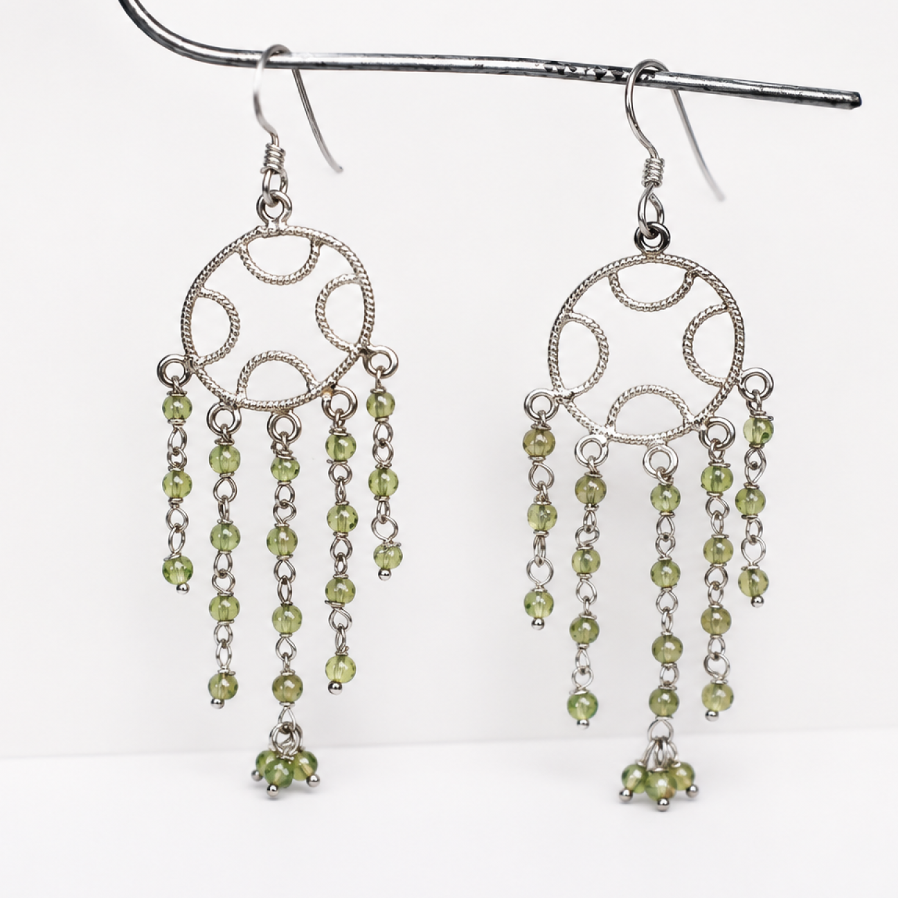 Clear green peridot candlelight 925 Sterling Silver Earrings 74 mm