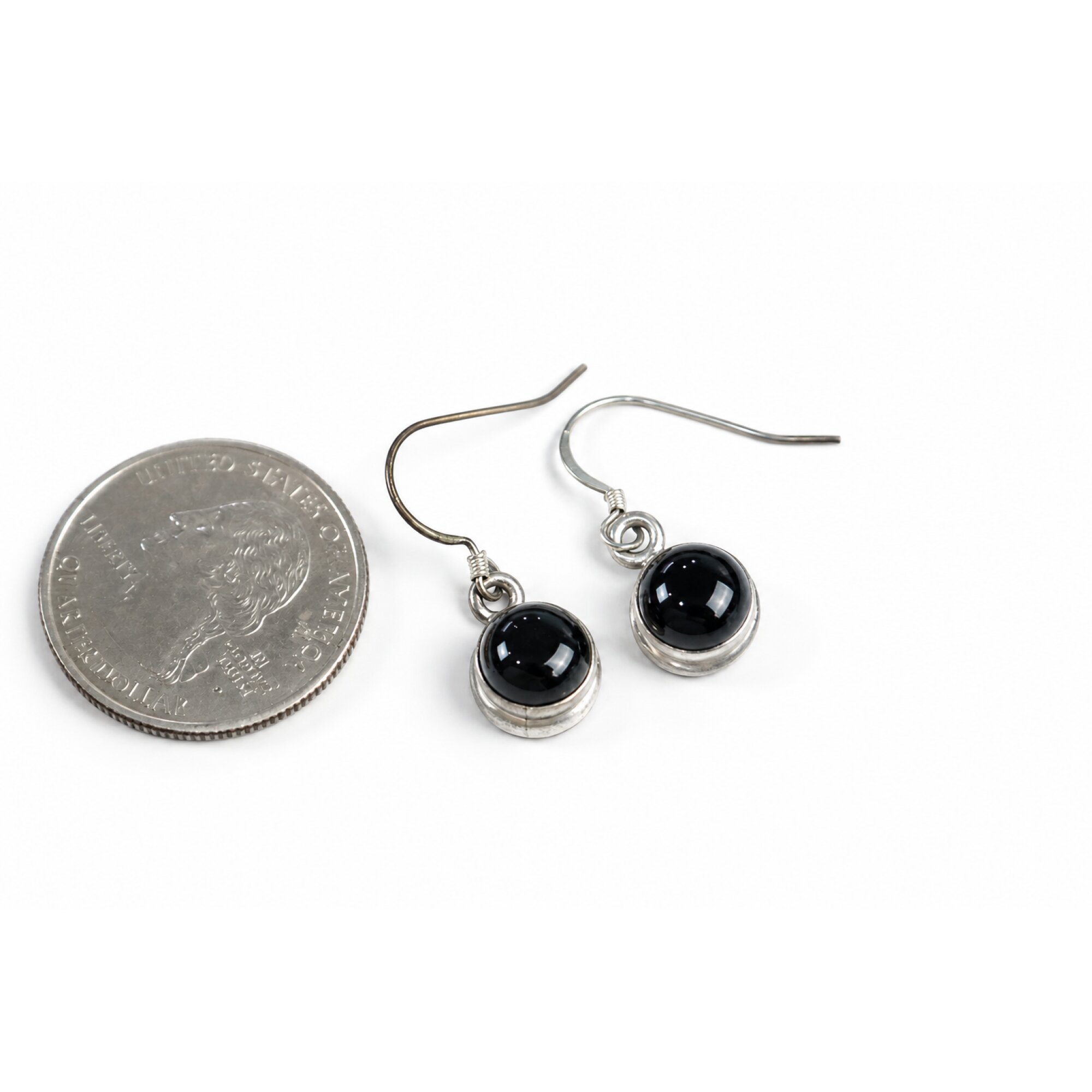 Clear black onyx round 925 Sterling Silver Earrings 24 mm – photo 2