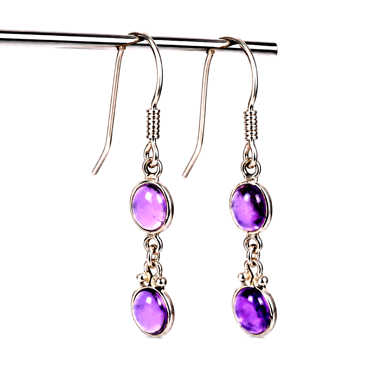 Clear purple Natural amethyst round 925 Sterling Silver Earrings 42 mm